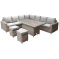 Load image into Gallery viewer, Amalfi Outdoor Corner Set with Riser Table & Stools | Adjustable-Height Garden Dining & Lounge Set
