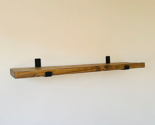 Rustic Wooden Shelf with Brackets - Dark Oak