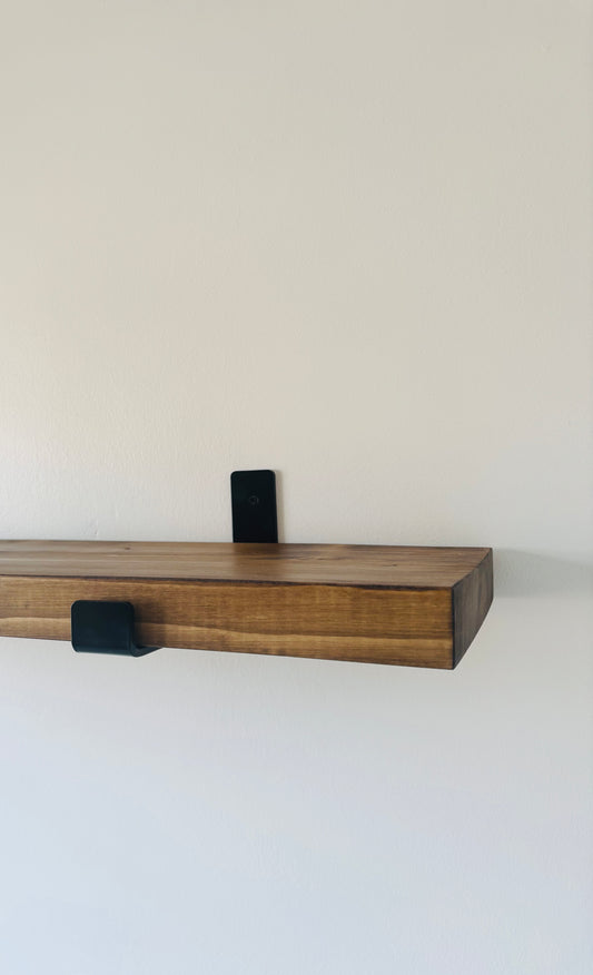 Rustic Wooden Shelf with Brackets - Dark Oak