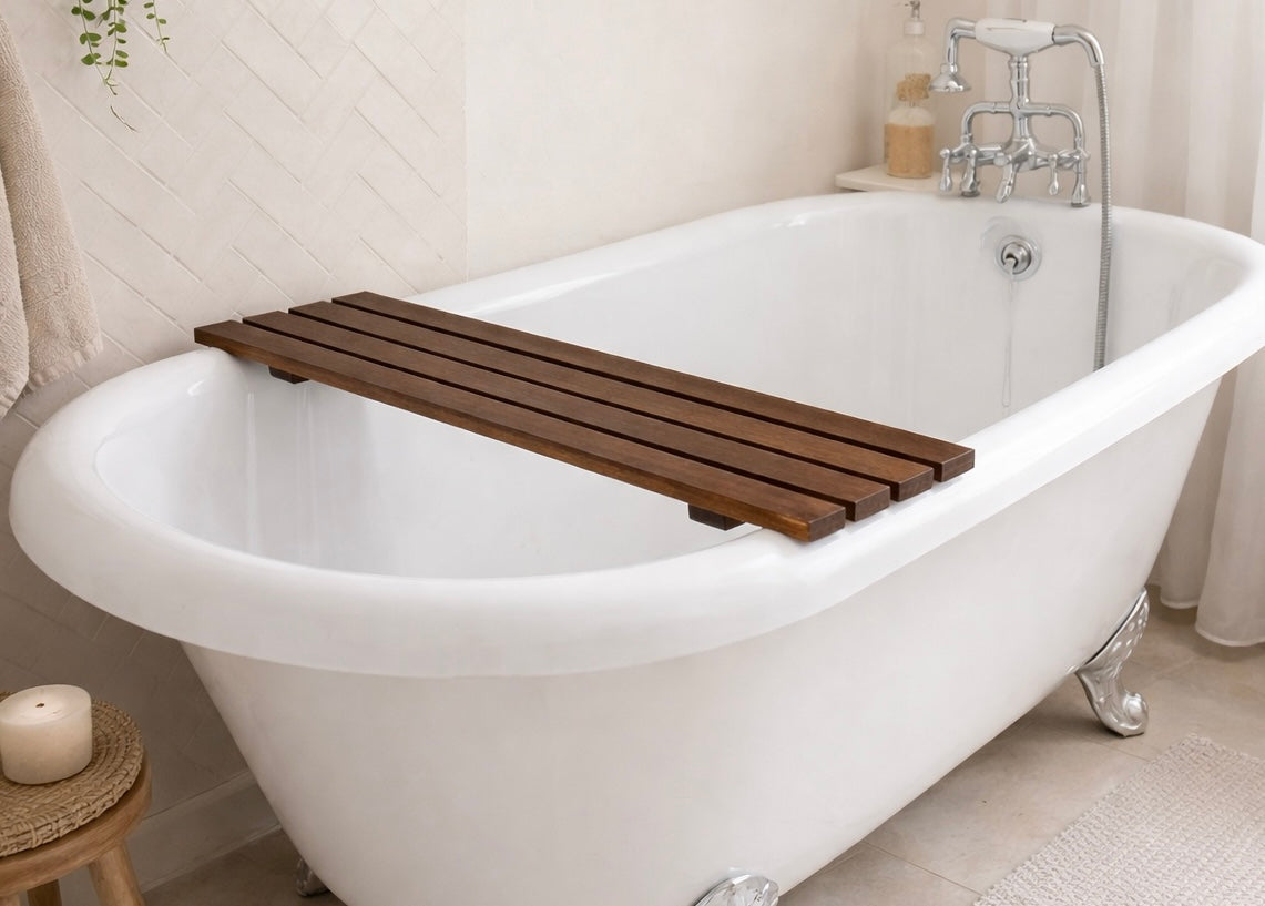 Handmade Solid Walnut Bath Tray | Water-Resistant Bathroom Accessory