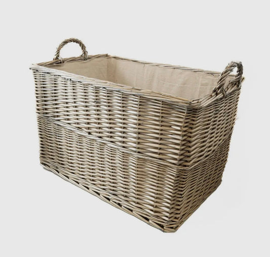 Light Grey Wicker Rectangular Log Basket with Lining