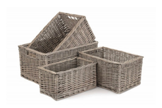 Antique Wash Set of 4 Storage Baskets | Unlined | Integral Handles - Apex Bespoke Carpentry