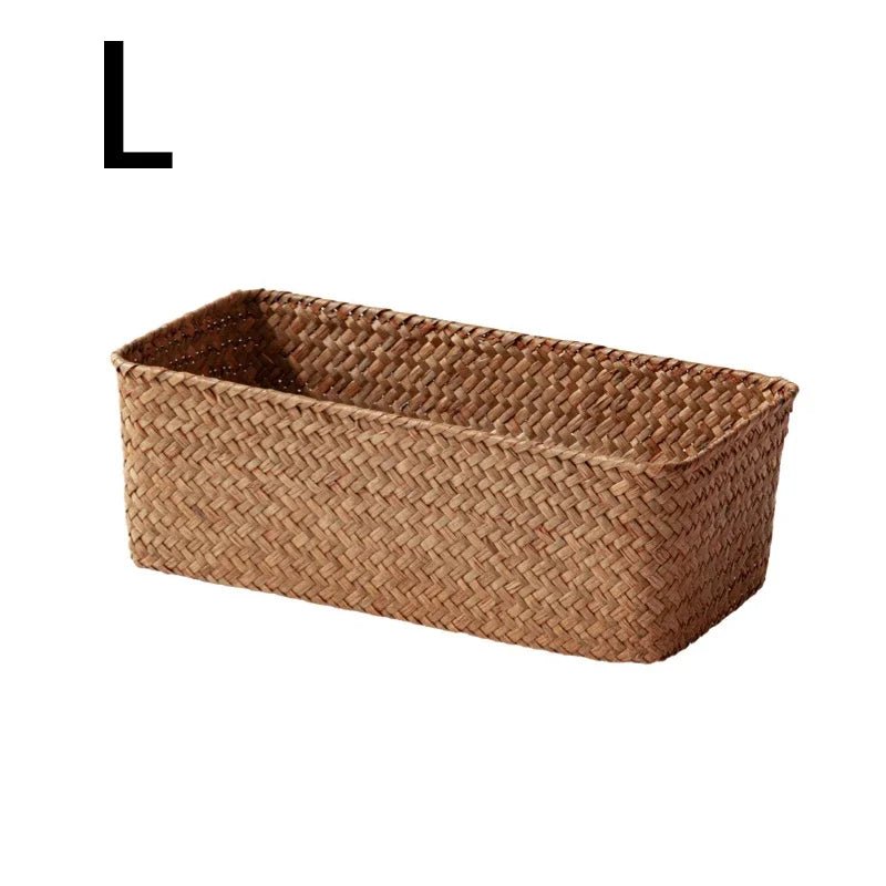 Grass Woven Rectangular Storage Basket | Home Storage Basket Box | Storage Container Sundries Kitchen Drawer Organiser - Apex Bespoke Carpentry