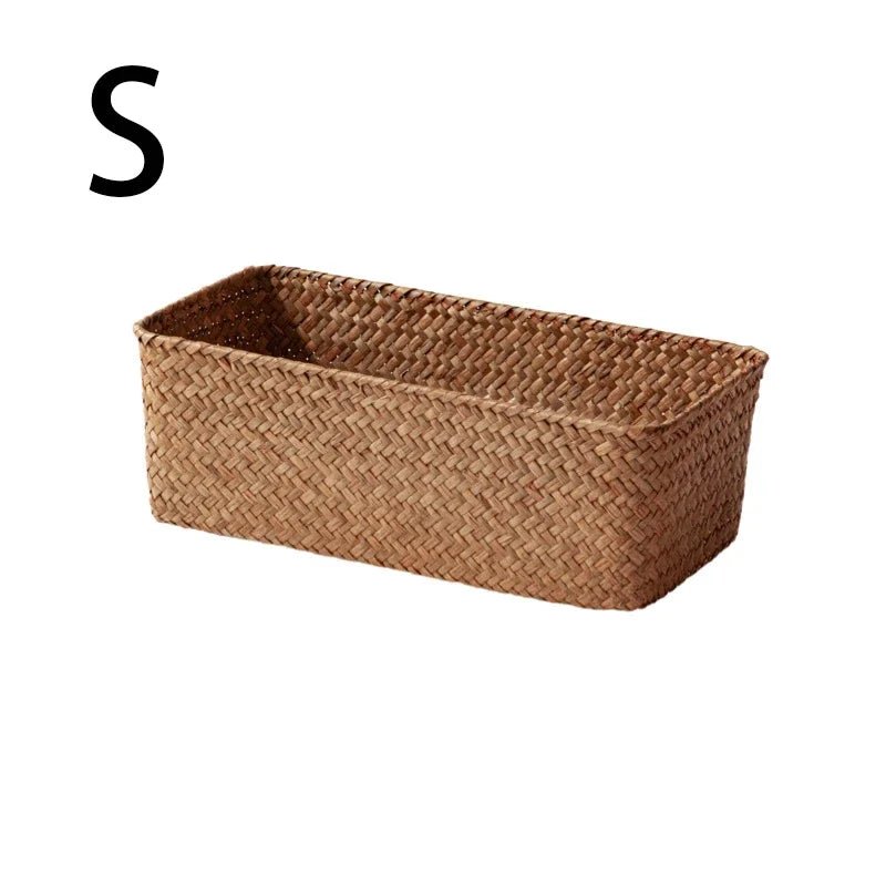 Grass Woven Rectangular Storage Basket | Home Storage Basket Box | Storage Container Sundries Kitchen Drawer Organiser - Apex Bespoke Carpentry