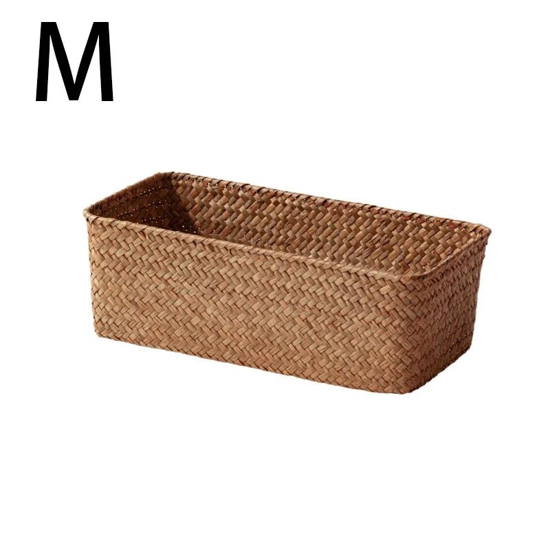 Grass Woven Rectangular Storage Basket | Home Storage Basket Box | Storage Container Sundries Kitchen Drawer Organiser - Apex Bespoke Carpentry
