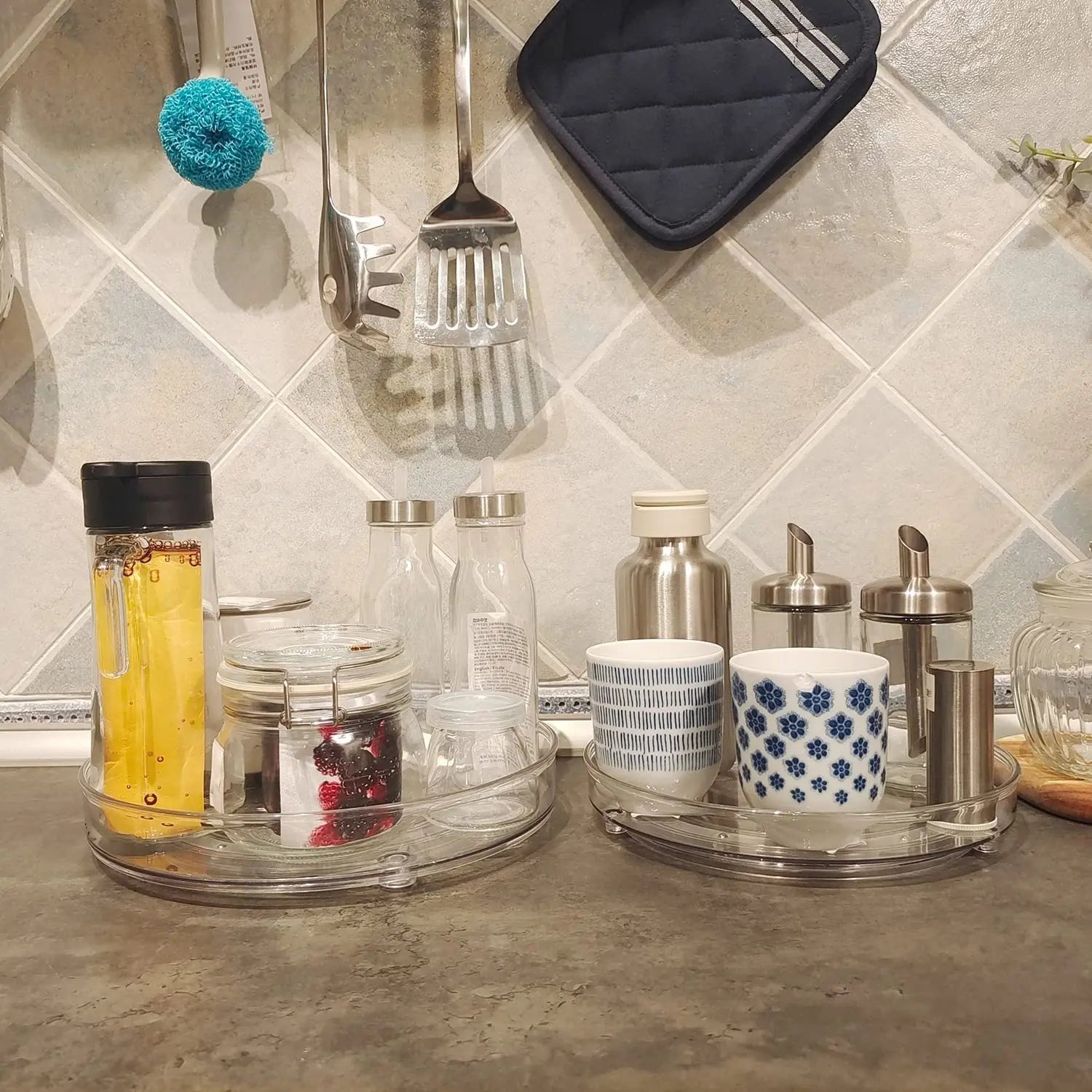 Lazy Susan Cupboard Organiser | 360 Degree Rotating Round Lazy Susan Turntable for Cabinet | Clear - Apex Bespoke Carpentry