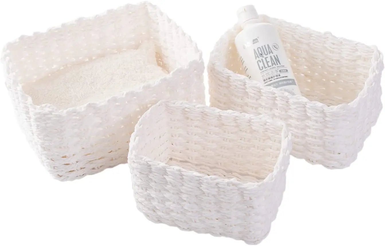 Set of 3 Braided Baskets | Storage Baskets | Storage Boxes for Accessories, Make - Up, Bathroom Organiser, Changing Table Organiser - Apex Bespoke Carpentry
