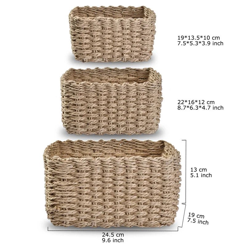 Set of 3 Braided Baskets | Storage Baskets | Storage Boxes for Accessories, Make - Up, Bathroom Organiser, Changing Table Organiser - Apex Bespoke Carpentry