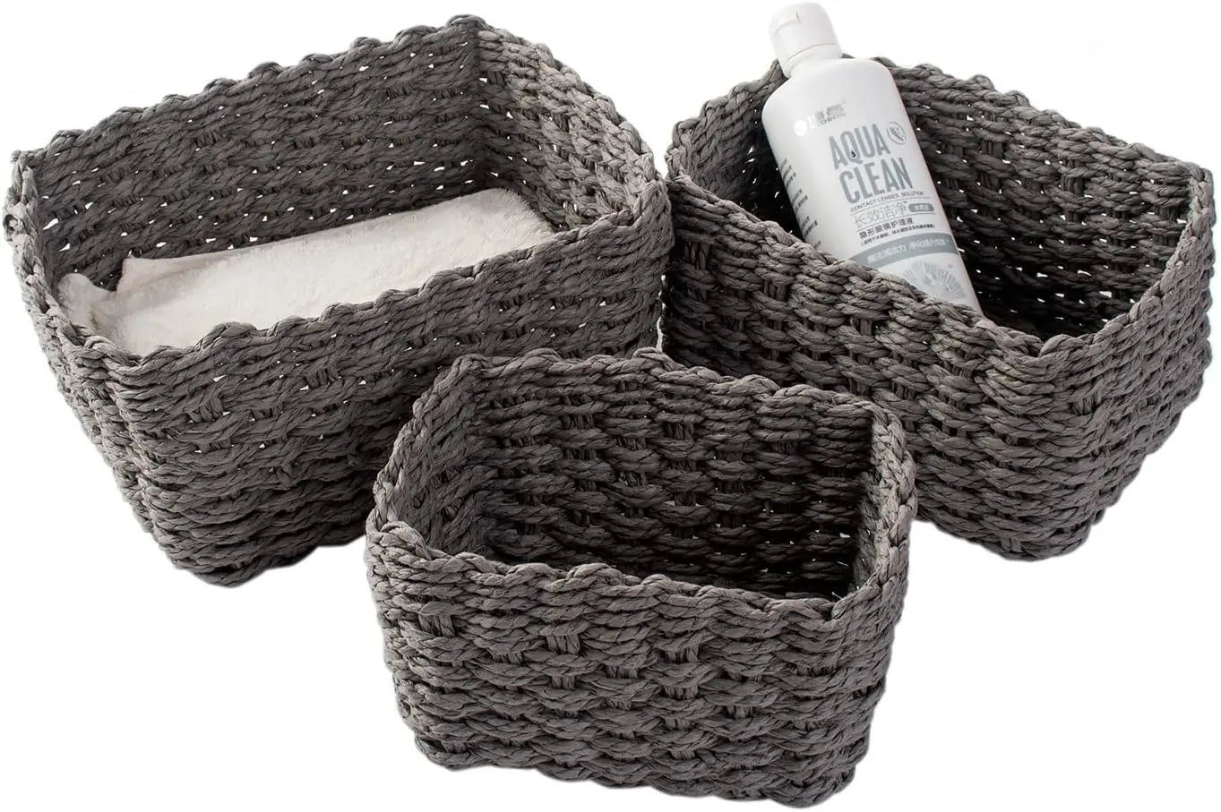 Set of 3 Braided Baskets | Storage Baskets | Storage Boxes for Accessories, Make - Up, Bathroom Organiser, Changing Table Organiser - Apex Bespoke Carpentry