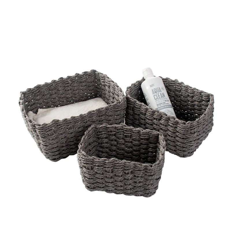 Set of 3 Braided Baskets | Storage Baskets | Storage Boxes for Accessories, Make - Up, Bathroom Organiser, Changing Table Organiser - Apex Bespoke Carpentry