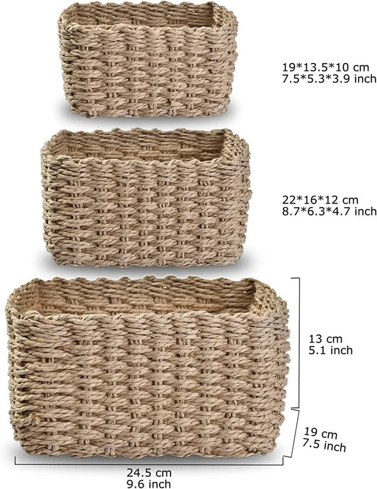 Set of 3 Braided Baskets | Storage Baskets | Storage Boxes for Accessories, Make - Up, Bathroom Organiser, Changing Table Organiser - Apex Bespoke Carpentry