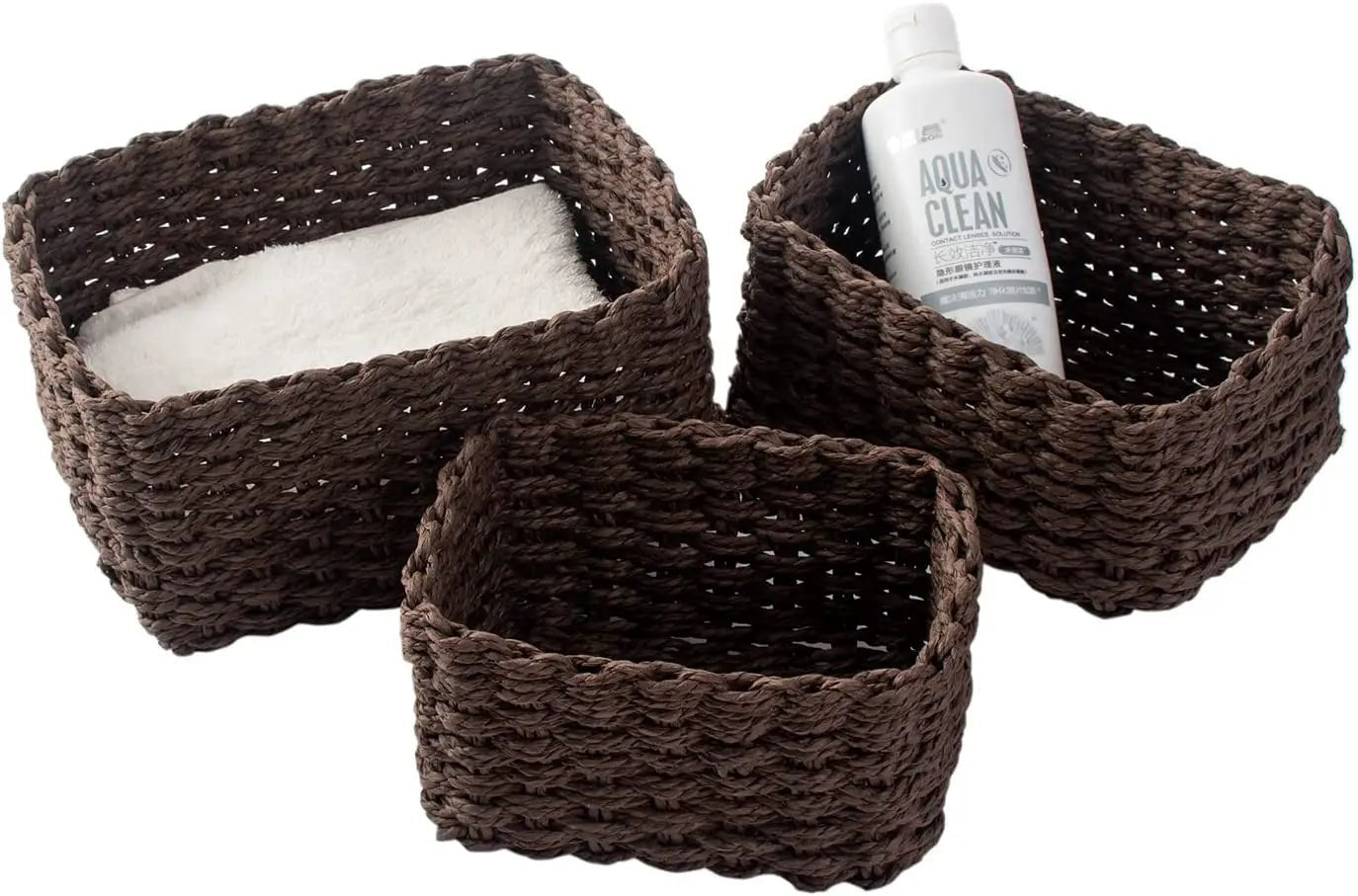 Set of 3 Braided Baskets | Storage Baskets | Storage Boxes for Accessories, Make - Up, Bathroom Organiser, Changing Table Organiser - Apex Bespoke Carpentry