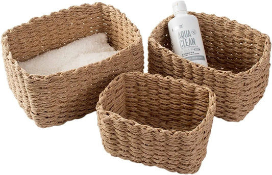 Set of 3 Braided Baskets | Storage Baskets | Storage Boxes for Accessories, Make - Up, Bathroom Organiser, Changing Table Organiser - Apex Bespoke Carpentry