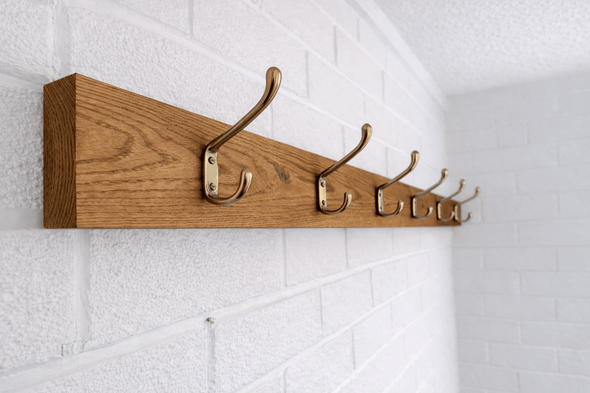 Oak Cap Rack Solid Oak Coat Rack with Customisable Hooks | Bespoke Length – Apex ...