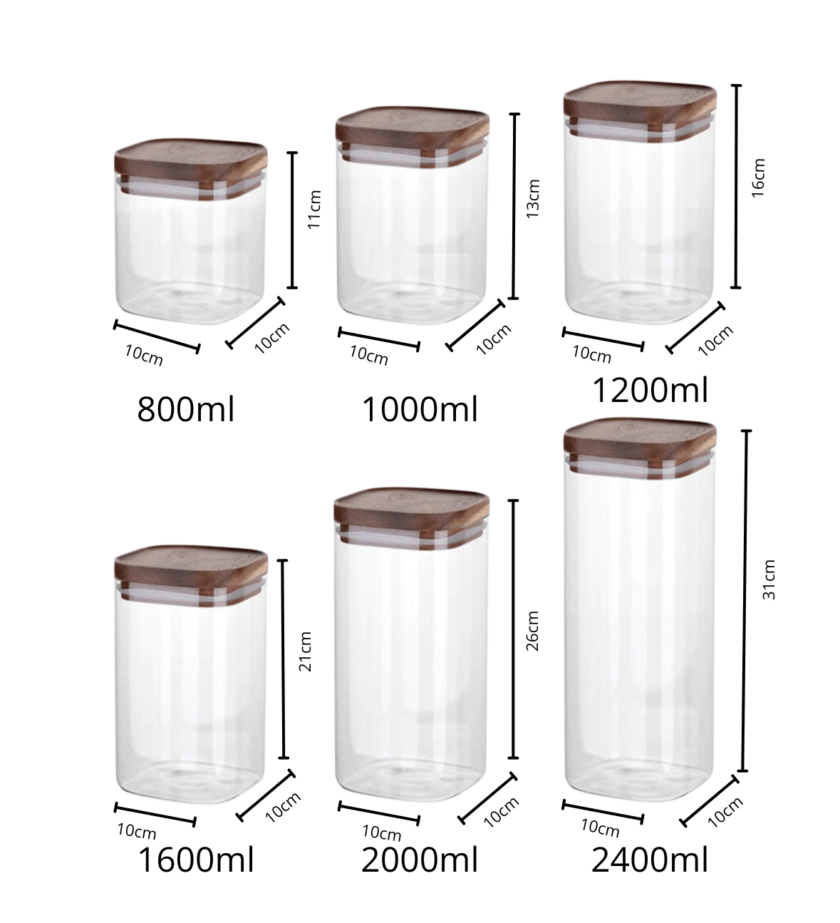 Square Sealed Glass Jar | Food Storage | Kitchen Organisation | Sealed Lid - Apex Bespoke Carpentry