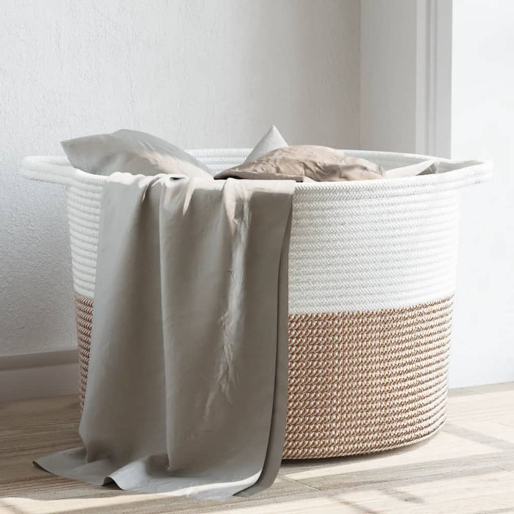 Laundry Basket Brown and White Cotton 55x36cm