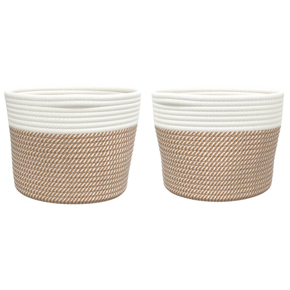 Storage Baskets 2 pcs Brown and White Cotton 24x18cm