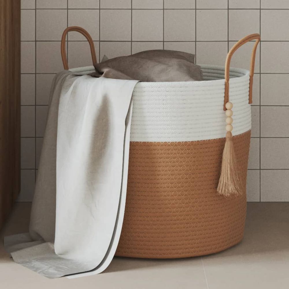 Storage Basket Brown and White Cotton 40x35cm