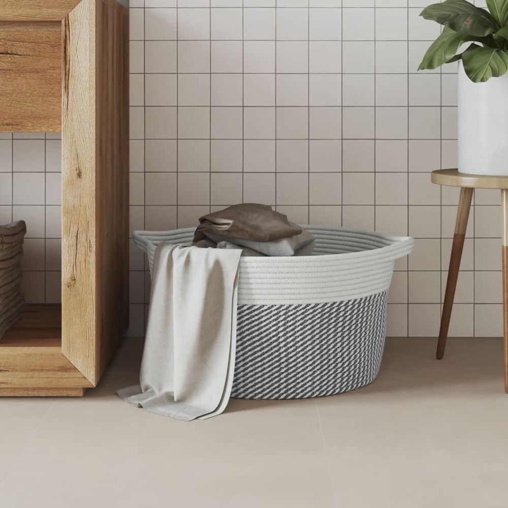 Storage Basket Grey and White Cotton 40x25cm