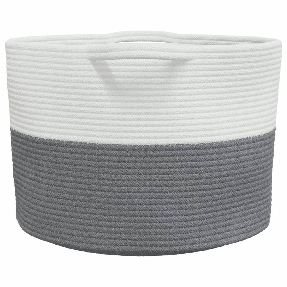 Laundry Basket Grey and White Cotton 55x36cm