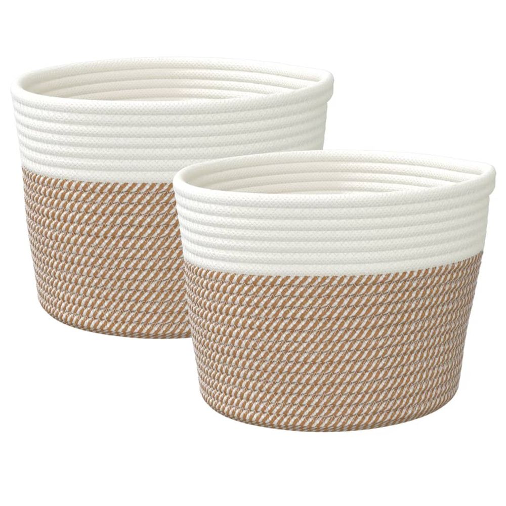 Storage Baskets 2 pcs Brown and White Cotton 24x18cm