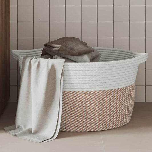 Storage Basket Brown and White Cotton 40x25cm