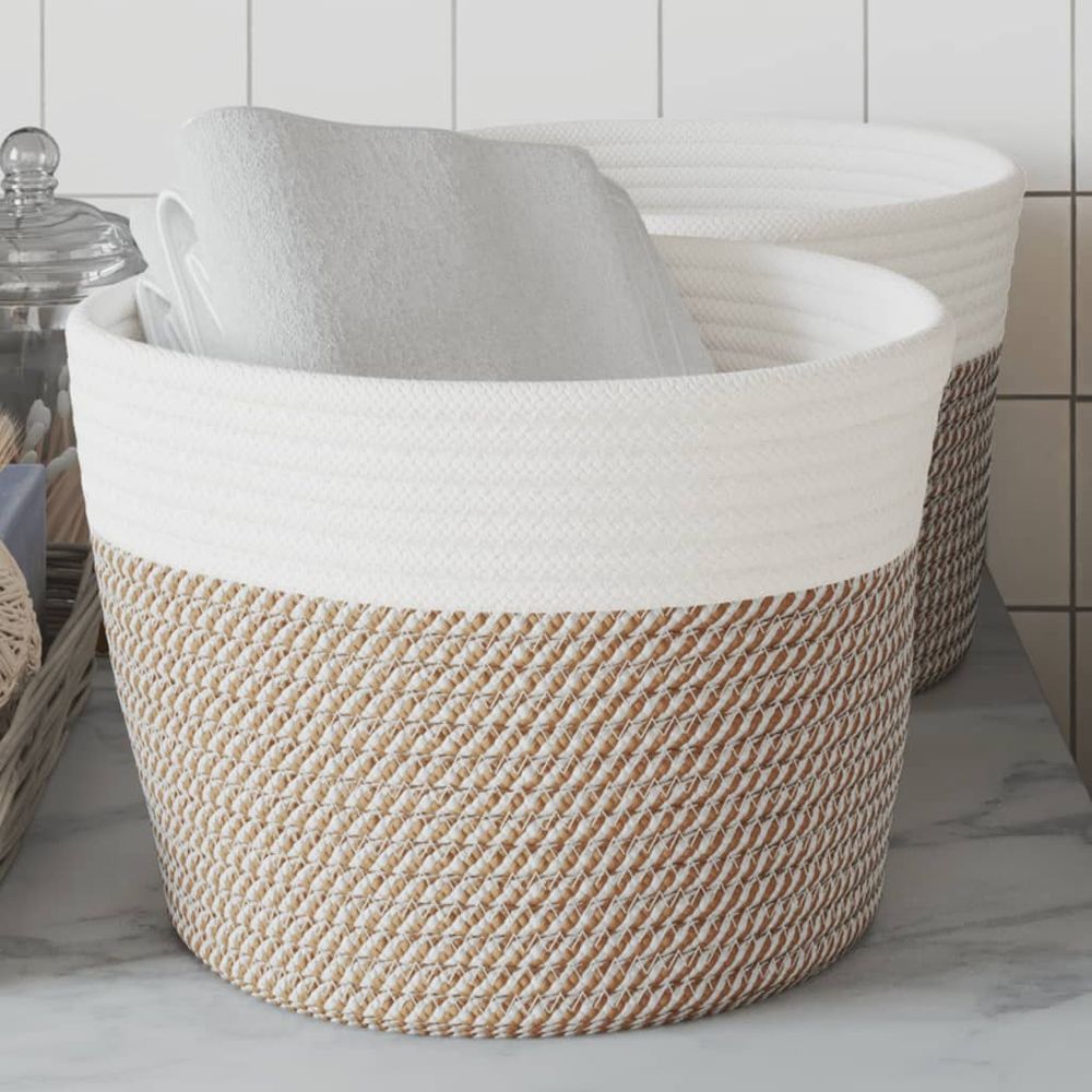 Storage Baskets 2 pcs Brown and White Cotton 24x18cm