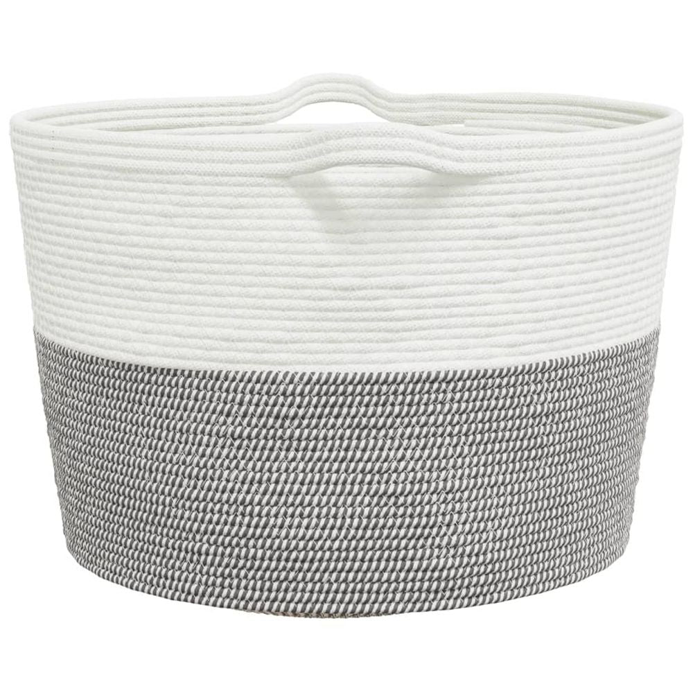 Laundry Basket Grey and White Cotton 60x36cm