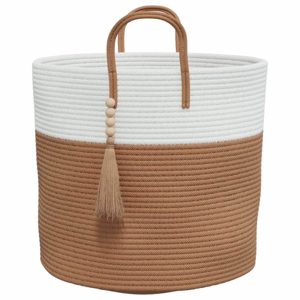 Storage Basket Brown and White Cotton 40x35cm