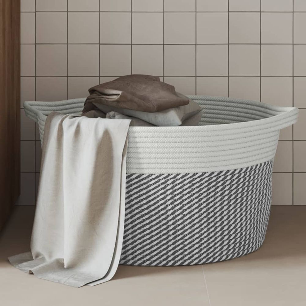 Storage Basket Grey and White Cotton 40x25cm