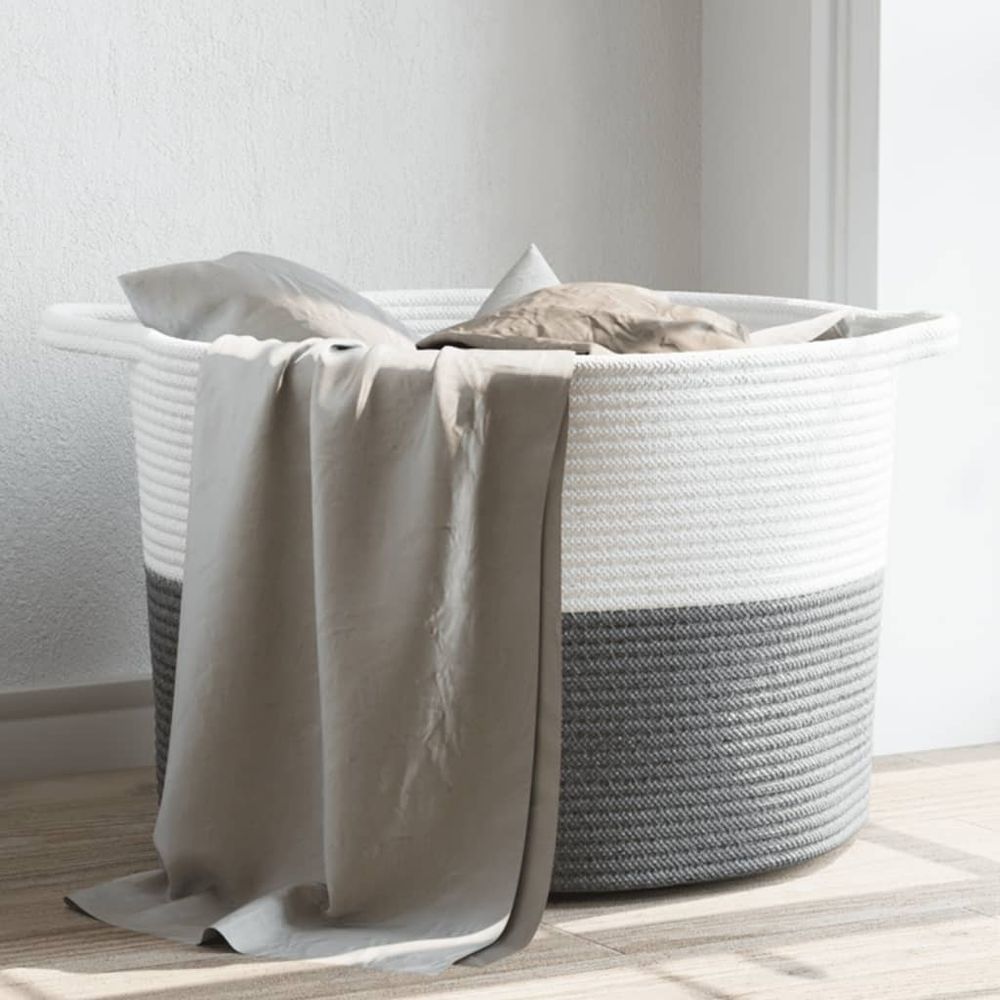 Laundry Basket Grey and White Cotton 55x36cm