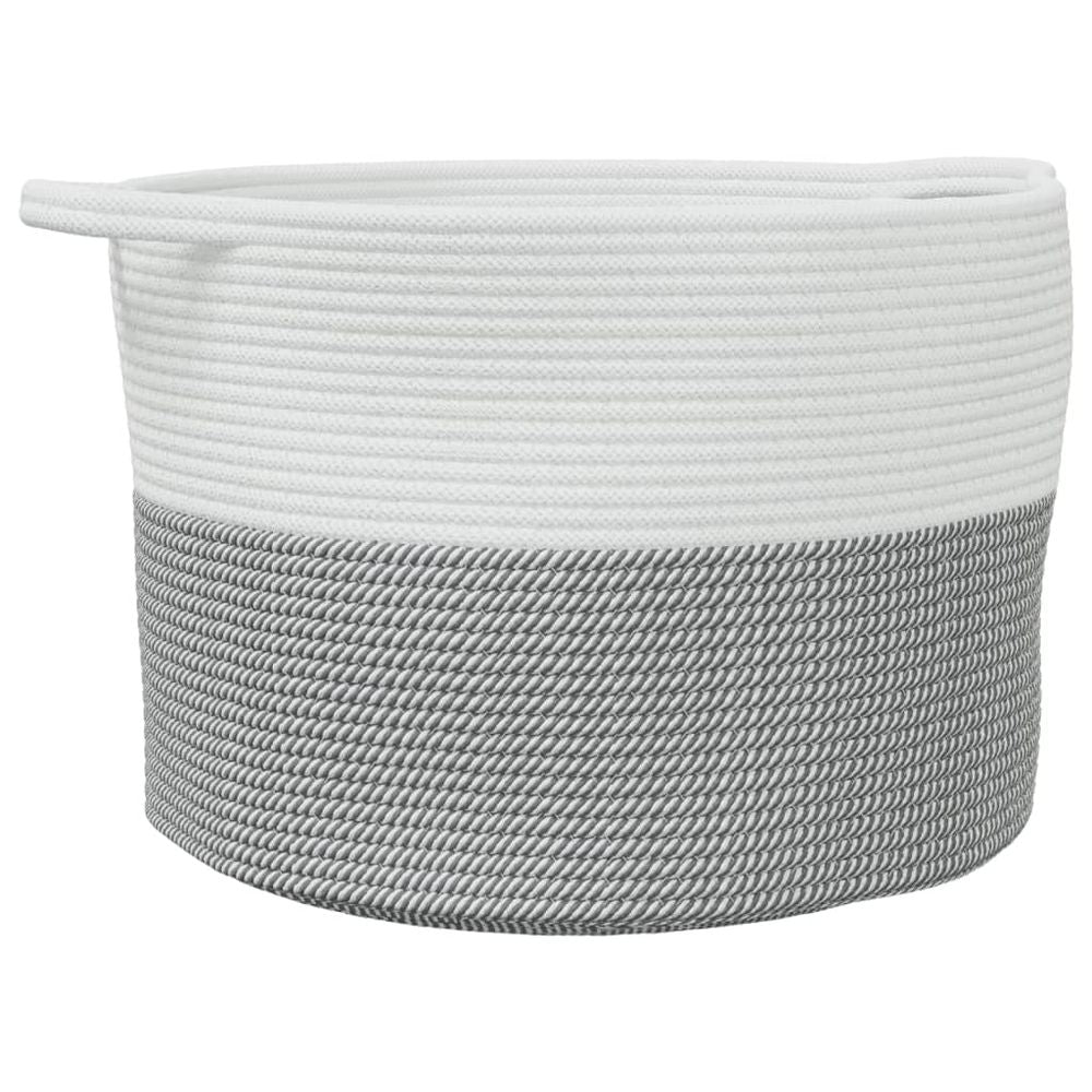 Laundry Basket Grey and White Cotton 55x36cm