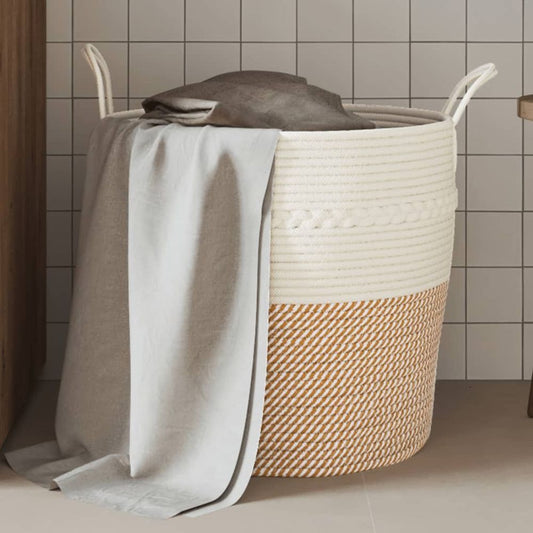 Storage Basket Brown and White Cotton 43x38cm