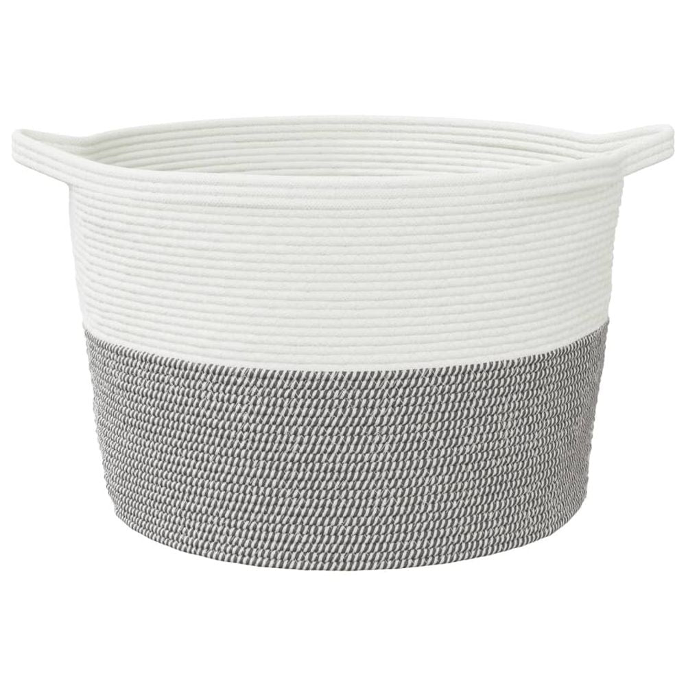 Laundry Basket Grey and White Cotton 60x36cm