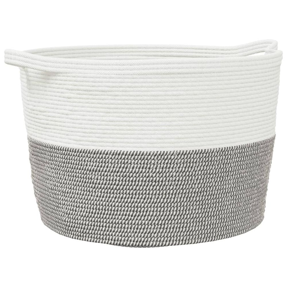 Laundry Basket Grey and White Cotton 60x36cm