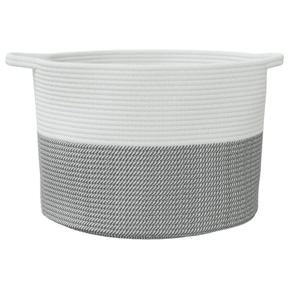 Laundry Basket Grey and White Cotton 55x36cm