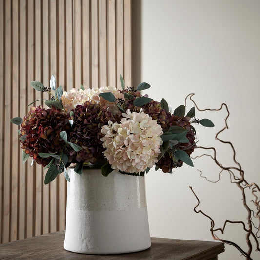 White With Grey Detail Large Cylindrical Ceramic Vase - Apex Bespoke Carpentry
