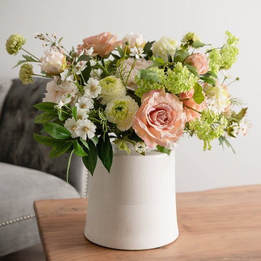 White With Grey Detail Large Cylindrical Ceramic Vase - Apex Bespoke Carpentry