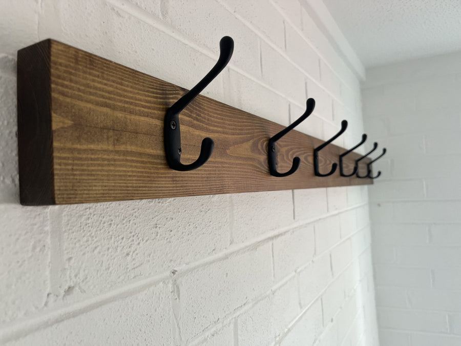 Wooden Coat Rack with Dark Stain and Customisable Hooks | Made to Measure - Apex Bespoke Carpentry